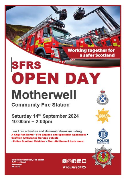 SFRS_Lan's tweet image. 🎉🎉Upcoming Event: 🚒Motherwell Community Fire Station Open Day! 
🗓️ Saturday 14th September
⏰10am - 2pm
Free for all and a perfect event to bring the family to. We hope to see you there!🙂