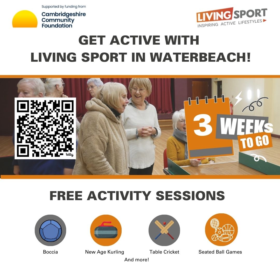 Only 3 Weeks to Go! 🚨

Don’t miss out on our upcoming sessions to Get Active with Living Sport in Waterbeach! Starting 12th September, join us every Thursday at Tillage Hall from 10am to 11:30am for a fun and supportive way to get moving.

livingsport.co.uk/active-waterbe…
<a href="/cambscf/">Cambridgeshire Community Foundation</a>