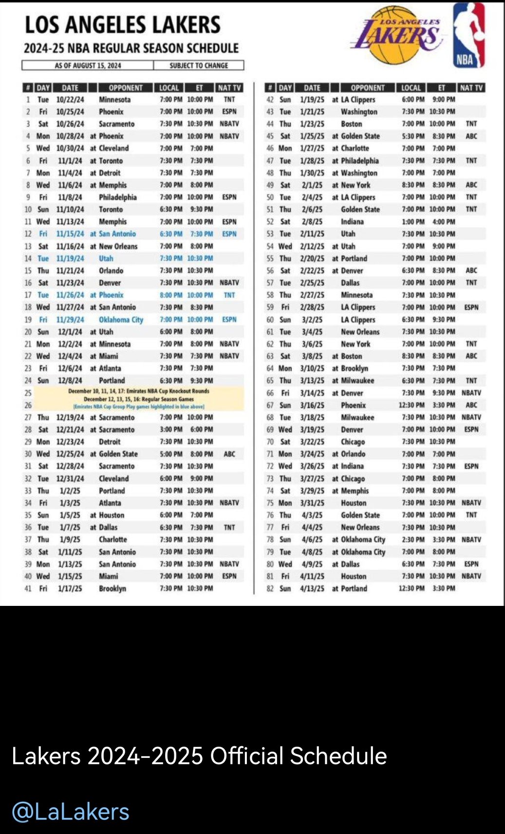 LuÃs Neto on X: lu-s-neto-on-x-la-lakers-official-schedule-2024-2025-https-t-co-cf7ylcny40-x