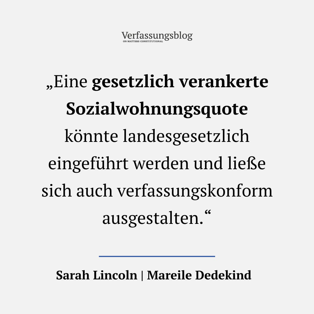 Verfassungsblog (@verfassungsblog) on Twitter photo Rasant steigende Mieten und Wohnungsknappheit: Die Wohnungskrise wird für immer mehr Menschen zur Existenzfrage.
Höchste Zeit für eine verbindliche Sozialwohnungsquote für Wohnungsunternehmen, meinen SARAH LINCOLN und MAREILE DEDEKIND (<a href="/freiheitsrechte/">Freiheitsrechte.org - GFF</a>).
verfassungsblog.de/grund-eigentum… Rasant steigende Mieten und Wohnungsknappheit: Die Wohnungskrise wird für immer mehr Menschen zur Existenzfrage.
Höchste Zeit für eine verbindliche Sozialwohnungsquote für Wohnungsunternehmen, meinen SARAH LINCOLN und MAREILE DEDEKIND (<a href="/freiheitsrechte/">Freiheitsrechte.org - GFF</a>).
verfassungsblog.de/grund-eigentum…