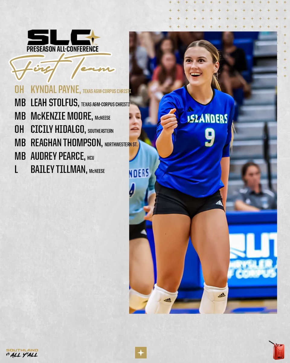 SouthlandSports's tweet photo. Serving up your SLC Volleyball Preseason All-Conference First and Second Teams! 🏐

#GasTankLeague https://t.co/tK54FKh9oN