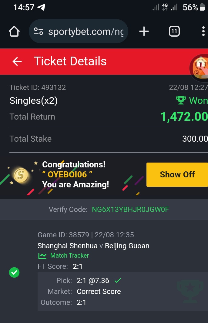 OYENIYIMOSES06's tweet photo. @_THE_ORACLE_01 Thanks for this Boss💯I just use my lastcard to risk dis game and its boom... Afternoon food don set 🤗 https://t.co/oRy7DU03OY