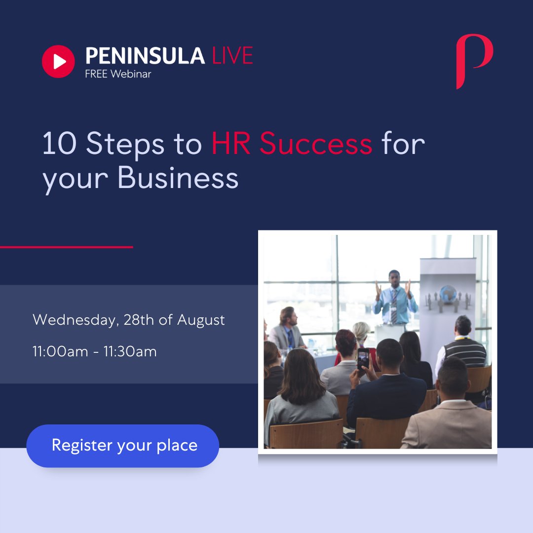 Employment law can be complex...but with the right steps, HR success is attainable.

Join our Employment Law Business Partner Mark Homan for a free webinar where he will discuss the 10 steps to HR success

peninsulagrouplimited.com/ie/webinars/48…

#hr #employmentlaw #success