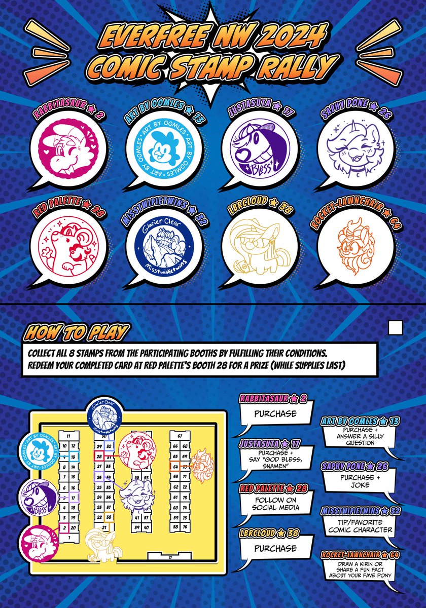 fannytastical's tweet image. I'm hosting a comic stamp rally at @EverfreeNW 2024! I made holo Mirror Sombra stickers.
💙Participating Artists 💛
@Rabbitasaur 💙 @OomlesArt 💛 @JustaSuta 💙 @saphypone 💛 @RedPaletteArt 💙 @misstwipietwins 💛 @LBRCloud 💙 @RocketLawnchArt