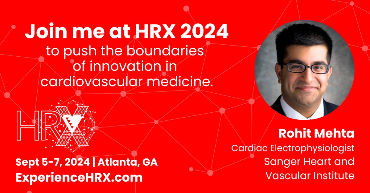 HRX (@experiencehrx) on Twitter photo Join #HRX2024 KOL <a href="/rohitdukemehta/">Rohit Mehta</a>, Cardiac Electrophysiologist at <a href="/AtriumSHVI/">Atrium Health Sanger Heart & Vascular Institute</a> to push the boundaries of innovation in CV medicine this September in #Atlanta! Learn more & register today ➡️ bit.ly/3RyZZns
@hrsonline
#EPeeps #CardioTwitter Join #HRX2024 KOL <a href="/rohitdukemehta/">Rohit Mehta</a>, Cardiac Electrophysiologist at <a href="/AtriumSHVI/">Atrium Health Sanger Heart & Vascular Institute</a> to push the boundaries of innovation in CV medicine this September in #Atlanta! Learn more & register today ➡️ bit.ly/3RyZZns
@hrsonline
#EPeeps #CardioTwitter