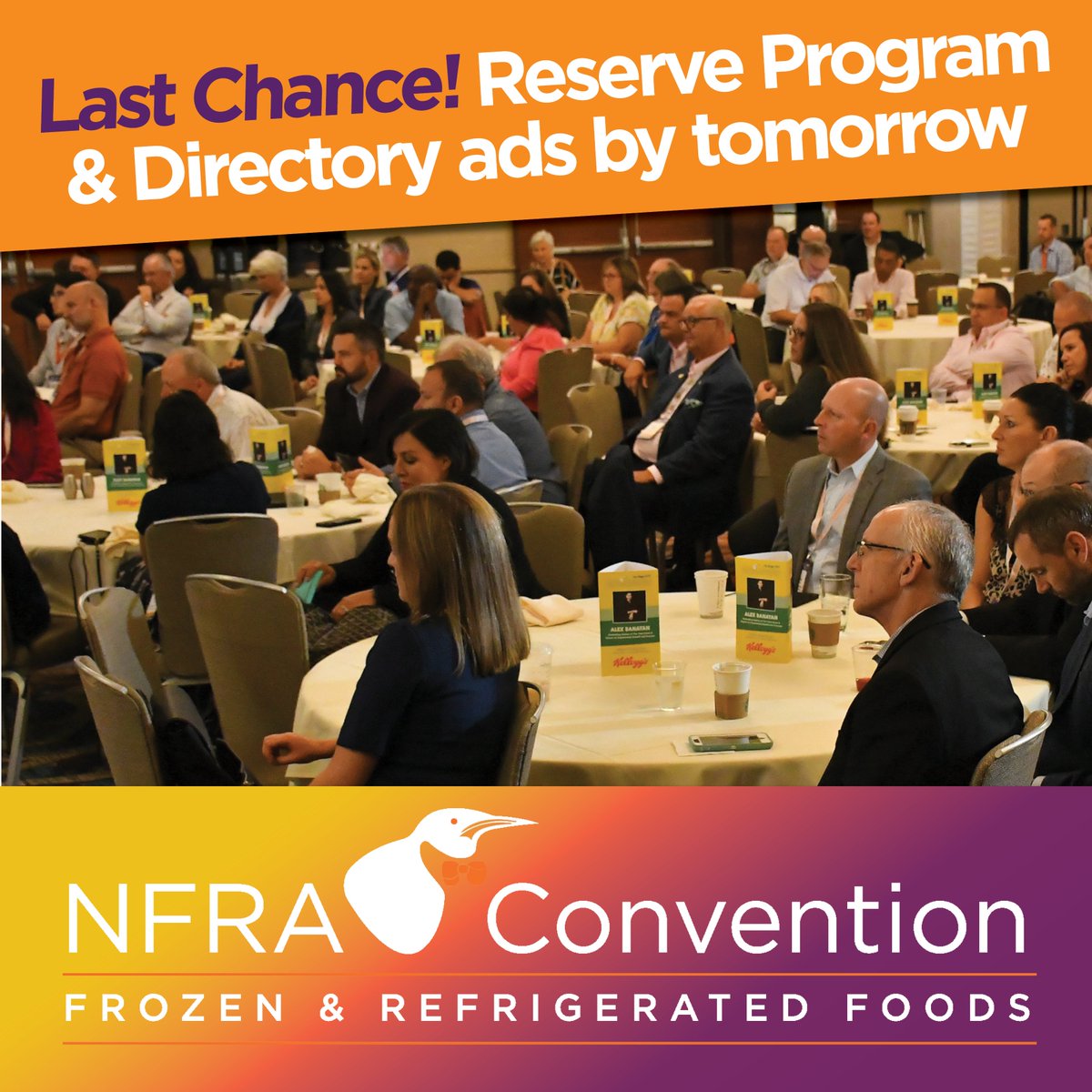 Deadline tomorrow to reserve an ad in the 2024 NFRA Convention Program &amp; Directory! This printed guide is handed out on-site to #NFRA24 attendees - over 1,500 frozen and refrigerated industry execs. Ads are affordable and many sizes are still available➡️ nfraconvention.org/advertise/