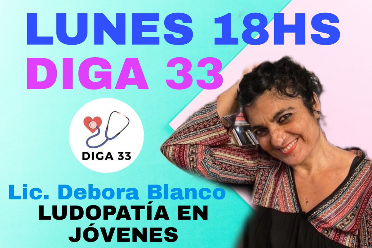 ProgramaDiga33's tweet photo. ¡Atención! 🚨👀

No te pierdas el próximo lunes a las 18hs en Diga 33 por FM Secla 106.1mhz 📻

El Dr. Juan José San Pedro conversa con la psicóloga Débora Blanca sobre la ludopatía en jóvenes 🔥

👉 La apuesta online está afectando a los pibes: @enlamiraradio @FMSecla1061 https://t.co/of8LmUbyjm