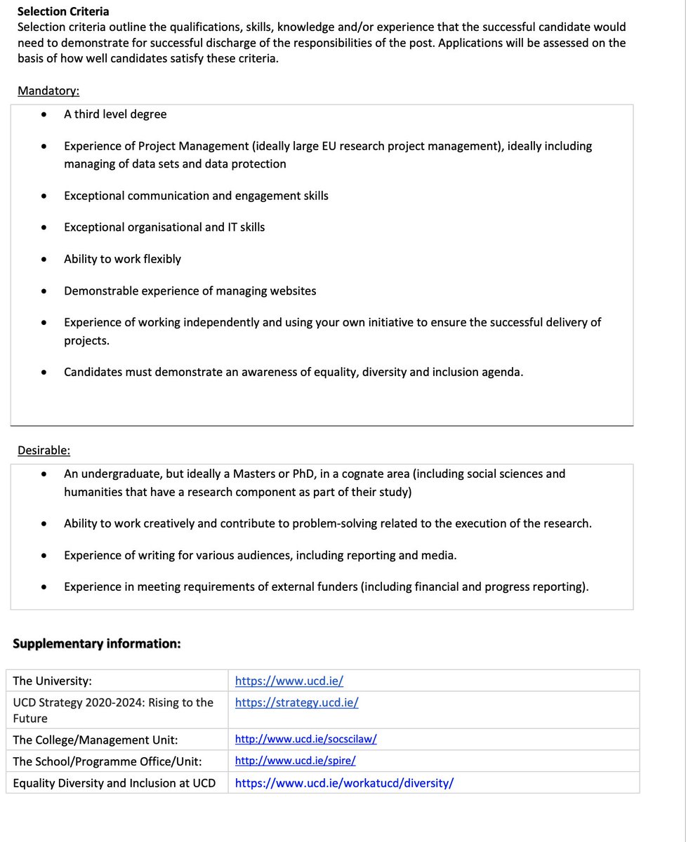 🚨 Job alert.

⏰ ERC research project manager.

<a href="/ucdpolitics/">UCD Politics and International Relations</a> <a href="/ucddublin/">University College Dublin</a> 🇮🇪

Please share widely!

Apply here 👇🏾

my.corehr.com/pls/coreportal…