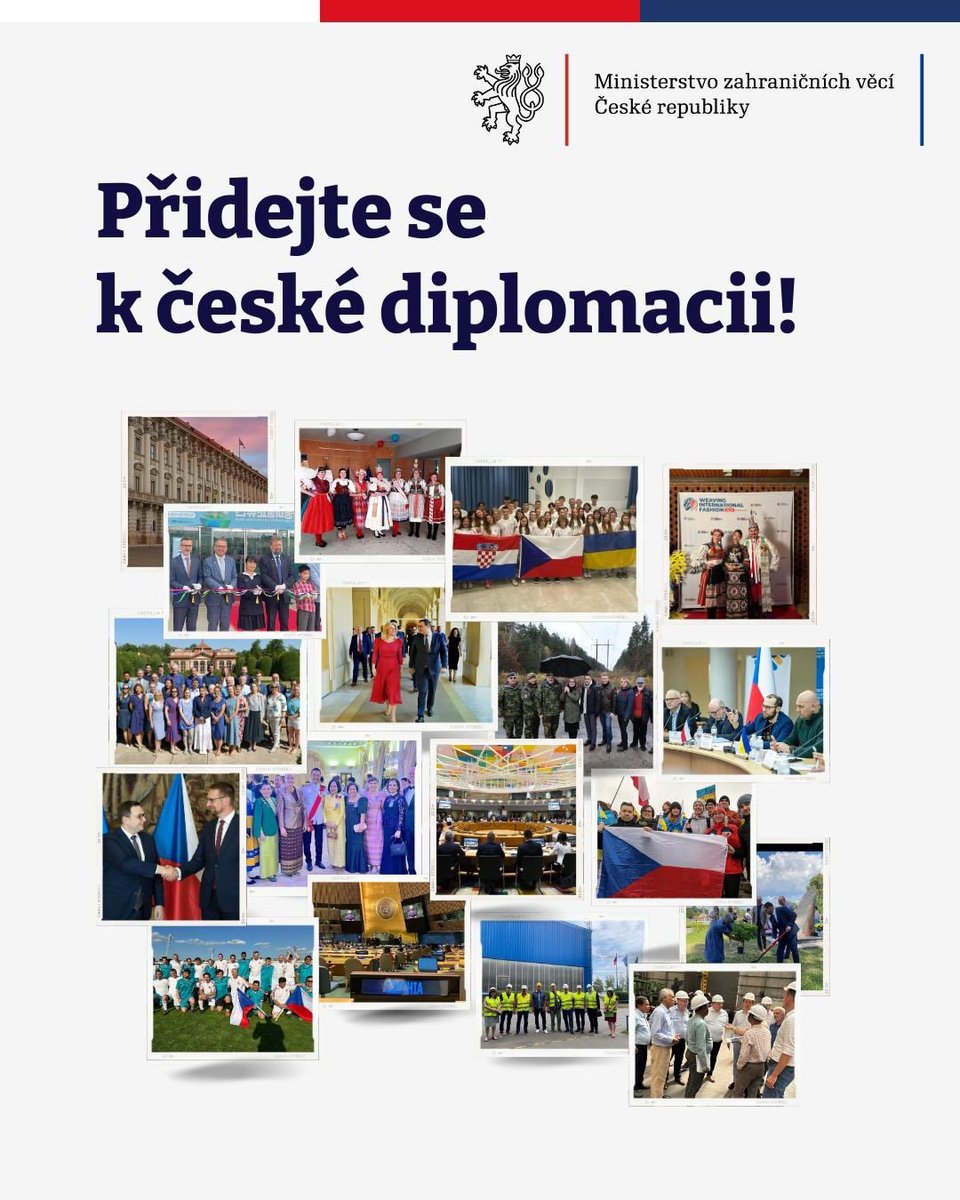 🇨🇿 Chcete být součástí #CeskaDiplomacie, hájit zájmy Česka v zahraničí a podílet se na tvorbě zahraniční politiky?
 
‍‍Přihlaste se do výběrové řízení do Diplomatické akademie <a href="/mzvcr/">Ministerstvo zahraničních věcí</a> 👉🏻 mzv.gov.cz/jnp/cz/o_minis…
 
❗️ Přihlášky můžete podávat do 30. září 2024.