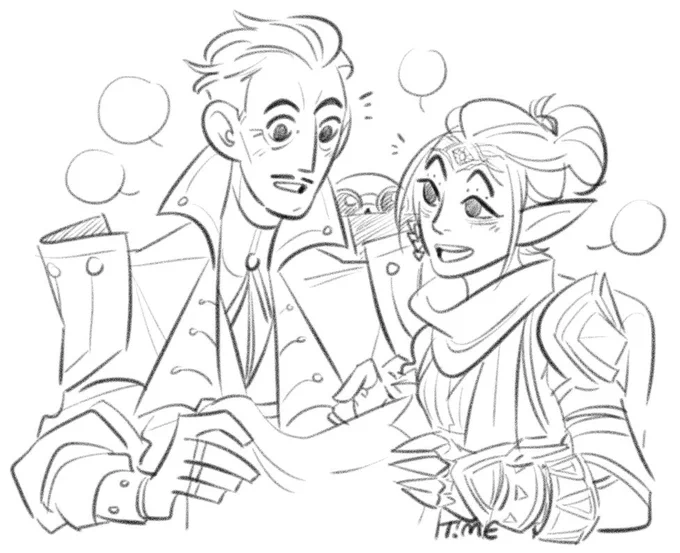 Yet another what-if pair. They'd be such a cute research couple discovering ancient elven artifacts and learning how their lives (and deaths) were like. #DragonAge #EmmrichVolkarin #BellaraLutare 