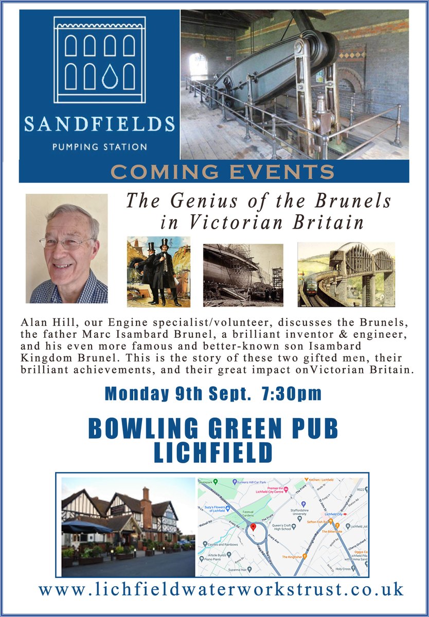 Date for your diary 9th Sep  Alan Hill will be talking about Marc and son Isambard Kingdom Brunnels.  Everyone welcome free entry we just ask you buy a couple of raffle tickets.  Look forward to seeing you there.🙂#LichfieldCity #BoostLichfield