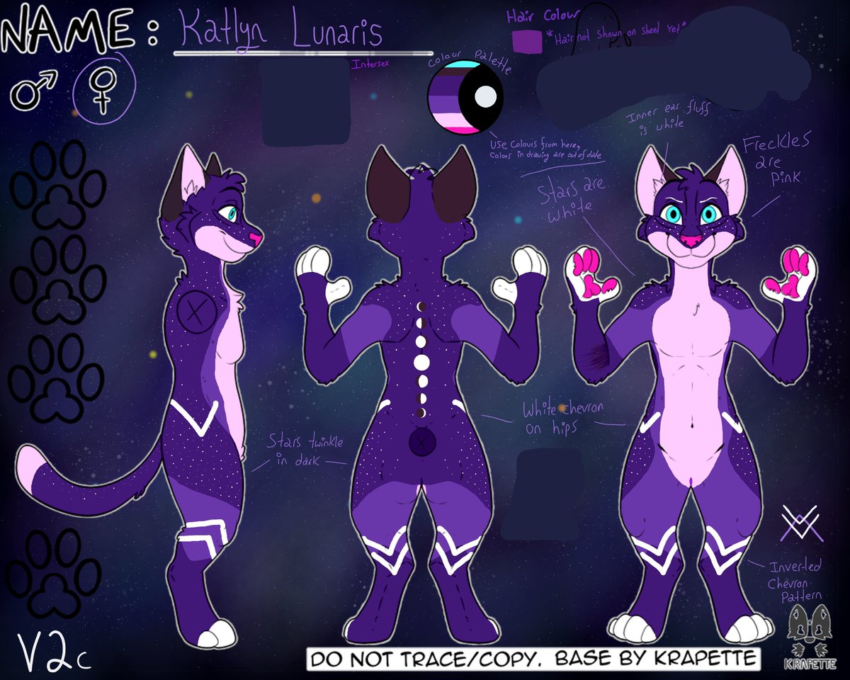 KatLunaris's tweet photo. @chai_lynx @silvitrine Meow meow 
I'd love to be in it. the lesbean art on left is most accurate on colours and upper body patterns, my ref sheet on right shows overall pattern, but is out of date. https://t.co/xsahckFi0y