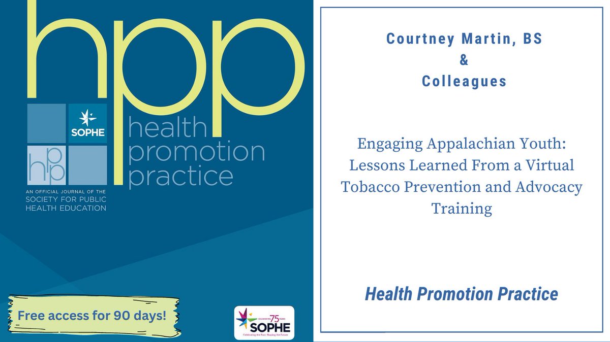 Learn about how a prevention and advocacy training can empower Appalachian youth to participate in #tobacco control efforts. This article describes the lessons learned from a two-session training.

journals.sagepub.com/share/3JQFHA9V…

<a href="/LaNitaSWright/">LaNita Wright</a> <a href="/SOPHEtweets/">SOPHE</a> @SagehealthInfo <a href="/JeanMBreny/">Jean M Breny, PhD</a>