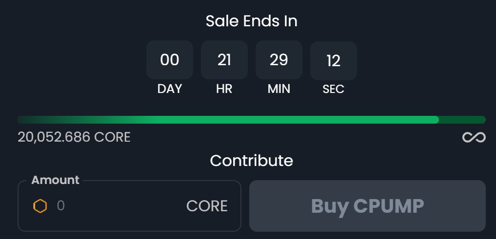 20k $CORE raised in first 2.5 hours 🚀

$cPUMP is going to create the biggest impact on <a href="/Coredao_Org/">Core DAO 🔶</a> 🔥