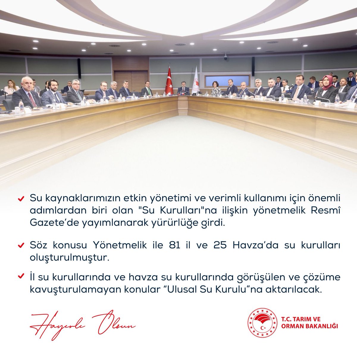 SuYonetimi's tweet photo. 📍Su kaynaklarımızın etkin yönetimi ve verimli kullanımı için önemli adımlardan biri olan "Su Kurulları"na ilişkin yönetmelik Resmî Gazete’de yayımlanarak yürürlüğe girdi.
🔗https://t.co/BvZpAViXh9
@TCTarim #suyavefa https://t.co/UNEMmshPHa