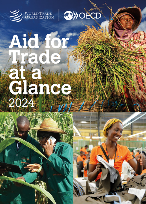 wto's tweet photo. Check out the WTO-@OECDdev report on "Aid for Trade at a Glance 2024". It analyzes the trade and development priorities of developing economies and assesses the impact and effectiveness of #AidforTrade. Read it here: https://t.co/gY6doyGjx7 https://t.co/oM9EkrDnjf