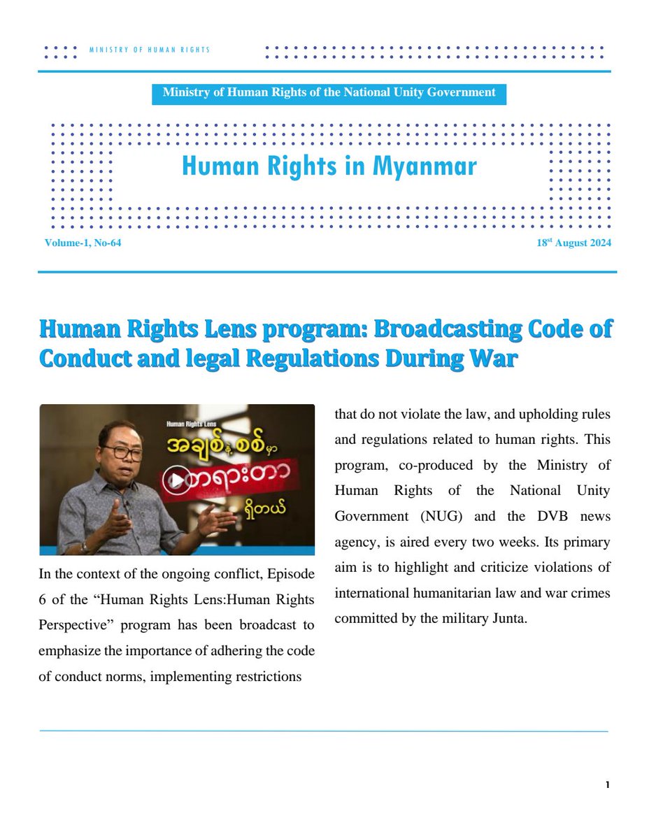 mohr_nug's tweet image. Ministry of human rights
Bi- weekly Newsletter
18.8.2024
#NUG
#MOHR
#humanrights
#newslettersignup
