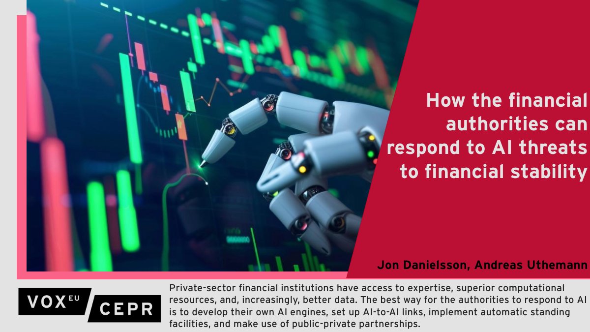VoxEU (@voxeu) on Twitter photo The best way for authorities to respond to AI is to develop their own AI engines, set up AI-to-AI links, implement automatic standing facilities, & make use of public-private partnerships.
<a href="/JonDanielsson/">Jon Danielsson</a> <a href="/LSEfinance/">LSE Finance</a>, A Uthemann <a href="/bankofcanada/">Bank of Canada</a> <a href="/LSEfinance/">LSE Finance</a>
ow.ly/ByFi50SLZMJ The best way for authorities to respond to AI is to develop their own AI engines, set up AI-to-AI links, implement automatic standing facilities, & make use of public-private partnerships.
<a href="/JonDanielsson/">Jon Danielsson</a> <a href="/LSEfinance/">LSE Finance</a>, A Uthemann <a href="/bankofcanada/">Bank of Canada</a> <a href="/LSEfinance/">LSE Finance</a>
ow.ly/ByFi50SLZMJ