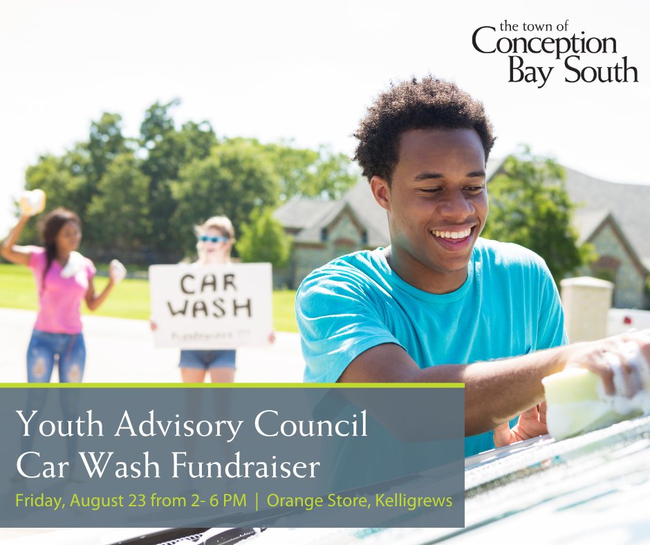 Join us at the Orange Store in Kelligrews on Friday, August 23, 2-6 PM for a car wash hosted by the Town's Youth Advisory Council. 🚗 🧼 

Donations will directly benefit <a href="/KidsEatSmartNL/">Kids Eat Smart</a>. Support youth leaders &amp; make a difference while driving away with a sparkling clean vehicle!
