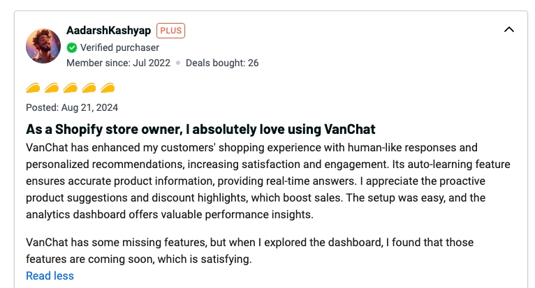 Thank you very much Aadarsh for your so amazing review on VanChat 
vanchat.io