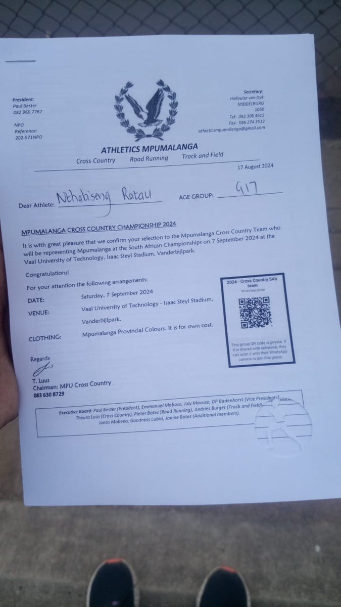 380Lawrence's tweet photo. Good day, Team...
We come to you with cap in hand asking for your assistance to help 3 of our Junior Athletes who have been chosen to represent AMPU (Athletics Mpumalanaga).We have two at under 17 and one at under 11.Each athlete requires an amount of approximately R1000 https://t.co/p13P85e4vb