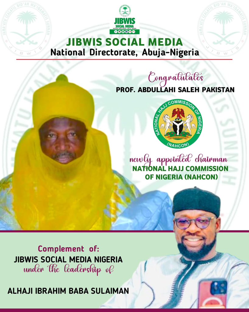 Ibrahimbaba77's tweet photo. Prof Abdullahi Sale Pakistan, sabon shugaban hukumar alhazai ta ƙasa, (NAHCON) ina addu’ar Allah ya maka jagora, ya baka nasarar aiki, ya maka tsari da sharrin sheɗanu. Amin ya Rabb.

IBS https://t.co/R5VIthxrHB