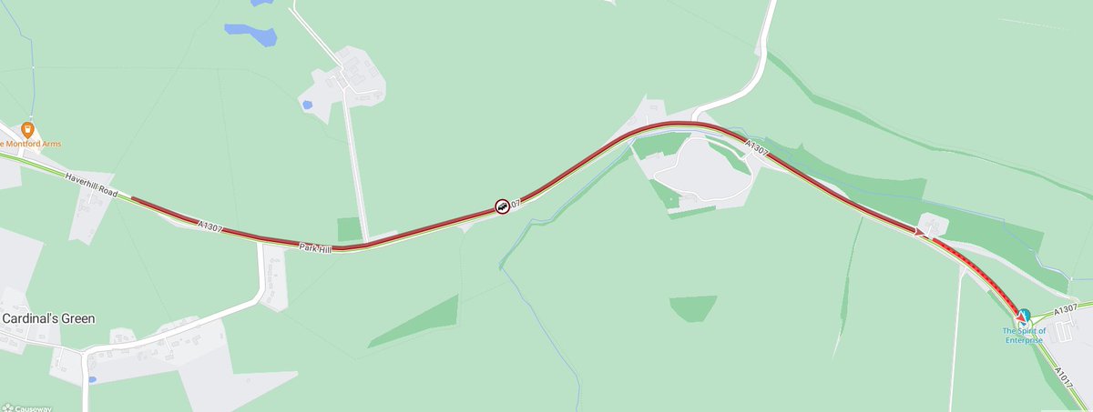 Cambs_Traffic's tweet image. ⚠️#A1307 #Haverhill Road, #Horseheath DELAYS eastbound of around 1.5 miles due to reports of a road traffic collision at the roundabout with #A1107 in #Suffolk.

Please allow extra time for your journey.