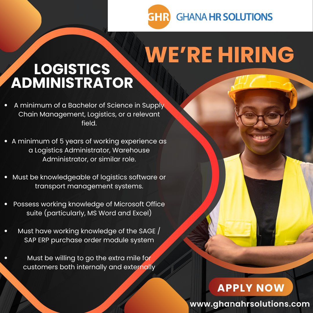 ghanahrsolution's tweet photo. HIRING!!! HIRING!!! HIRING!!!

#logistics #logisticsmanagement #logisticsadministrator #supplychain #supplychainmanagement #warehousejobs https://t.co/rbJZwWCZJk
