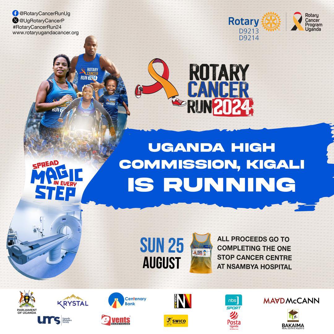 👋 Our Rwanda family. 🏅 Calling all runners and walkers! It’s time to rally together for the #RotaryCancerRun24 on 25th August 2024. 

Join Uganda High Commission , Kigali as we raise funds &amp; awareness about ♋️ and show solidarity with those affected.

You too can register now