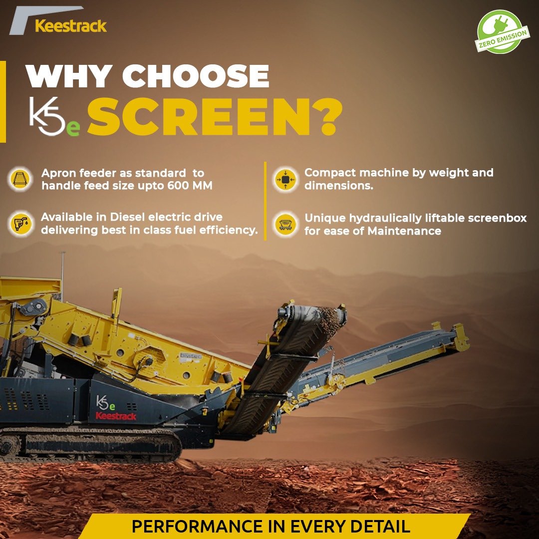 KeestrackIndia's tweet image. 🔍 K5e Screen: Precision, power, and eco-friendly innovation in one. With the lowest fuel consumption in the industry, it’s the contractor’s top choice. #Keestrack #ScreeningTech #Sustainability #ConstructionLeaders