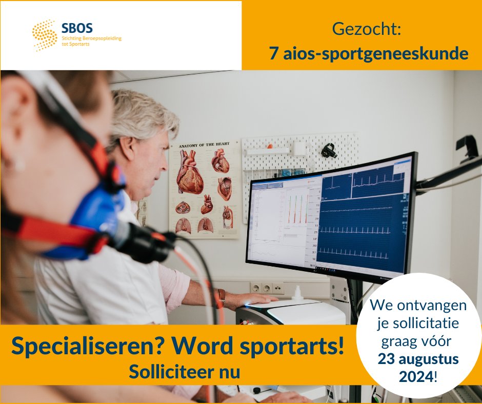 Wie weet ben jij dé persoon die van start kan gaan als sportarts in opleiding. Solliciteer nu voor de opleiding #sportgeneeskunde! Hoe? bit.ly/3aLFCAU

Deel dit bericht met je netwerk. Solliciteren kan tot vrijdag 23 augustus 2024.

#AIOS #sportartsworden #solliciteren