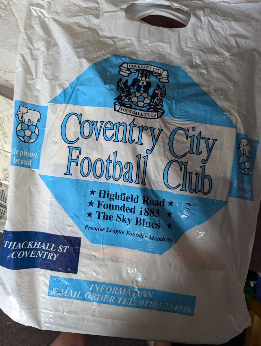 CreativeType14's tweet image. Clearing out our attic and I find this slice of carrier bag history among the books. 
@Coventry_City #PUSB