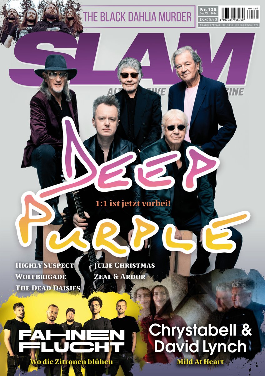 SLAM #135 - ab 23.08. im Handel oder ab sofort in unserem Shop mjusick.com ! Mit #DeepPurple #ChrystaBell #DavidLynch #TheBlackDahliaMurder #JulieChristmas #HighlySuspect #Wolfbrigade #Fahnenflucht #Zepter