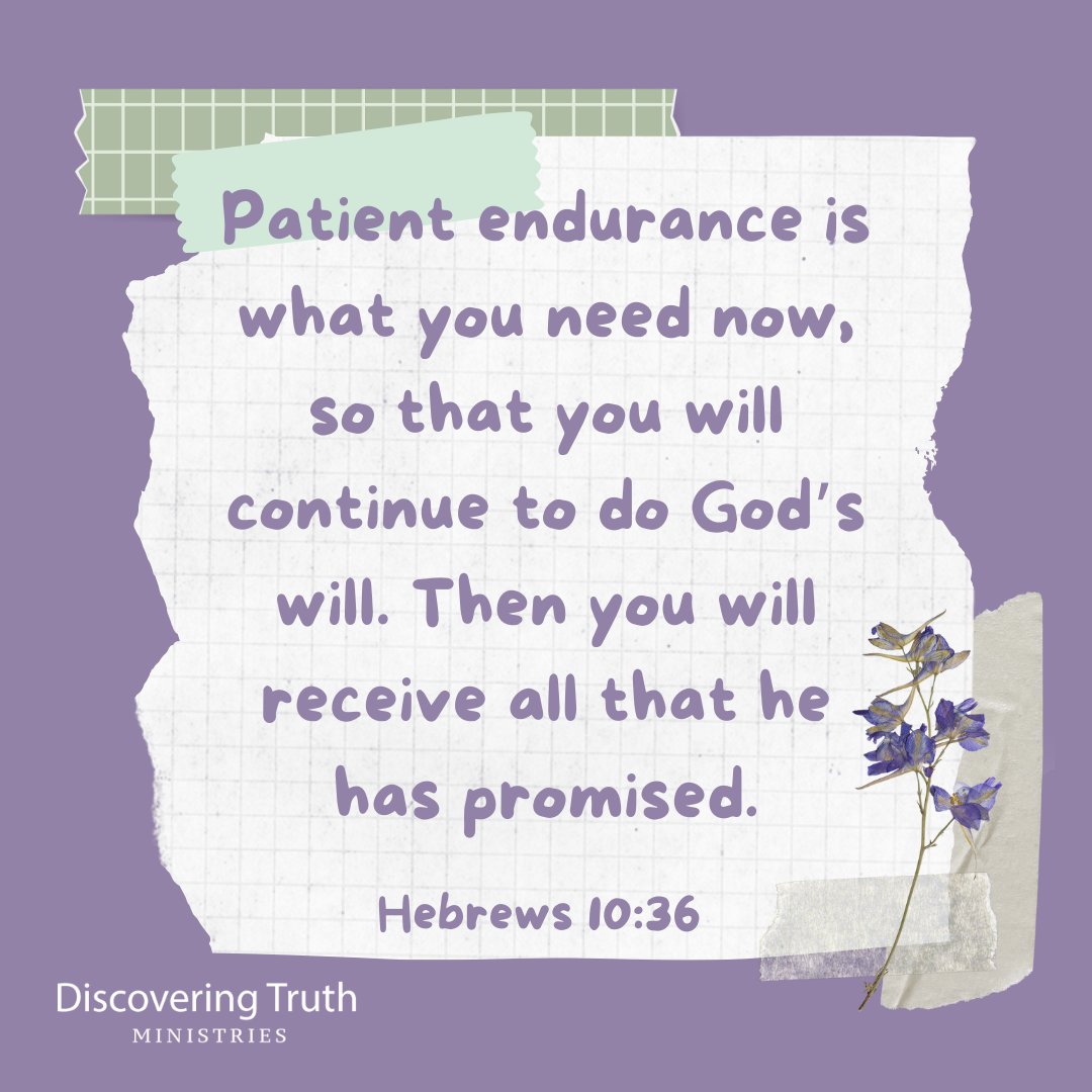 JamieAdeleWood's tweet photo. Waiting is hard.  But God's plan is always best.  Do not give up on doing God's will.  Your patient endurance will pay off!

#JamieAdeleWood  #DiscoveringTruthMinistries  #Patience  #Waiting  #Endurance  #GodsWill  #ReceiveHisPromise https://t.co/G2feD8UdGq