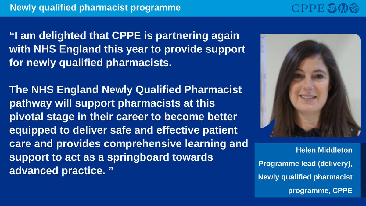 CPPE (@cppeengland) on Twitter photo Our Newly qualified pharmacist programme is part of <a href="/NHSE_WTE/">NHS England Workforce, Training and Education</a> Newly Qualified Pharmacist pathway, designed to help pharmacists transition towards independent learning and advanced practice.
Applications open on 2 September.
bit.ly/3QHMoqS Our Newly qualified pharmacist programme is part of <a href="/NHSE_WTE/">NHS England Workforce, Training and Education</a> Newly Qualified Pharmacist pathway, designed to help pharmacists transition towards independent learning and advanced practice.
Applications open on 2 September.
bit.ly/3QHMoqS