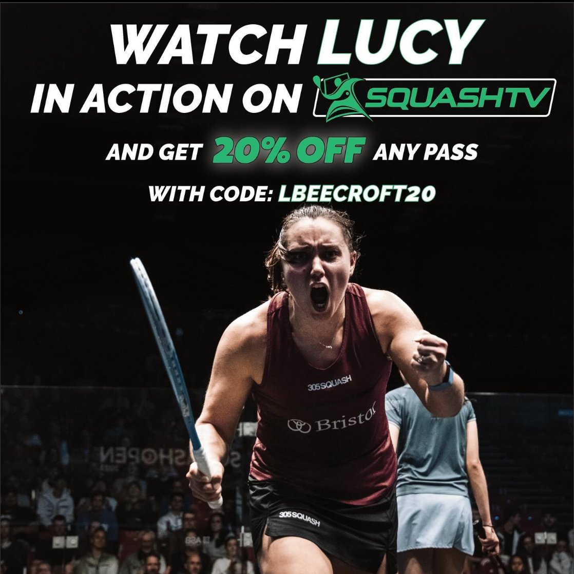 Use code LBEECROFT20 to get 20% off <a href="/SquashTV/">SQUASHTV</a>  and watch Lucy in action as her season kicks off next week at the CIB Egyptian Open!

Visit: squash.tv