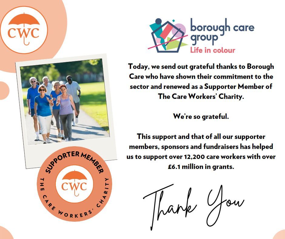 🎉Our grateful thanks goes out to <a href="/BoroughCareLtd/">Borough Care</a> who have shown their commitment to the sector and renewed as a Supporter Member of The CWC 😍 We’re so thankful for this support that has helped us to support over 12,200 care workers with over £6.1 million in grants #ThankYou