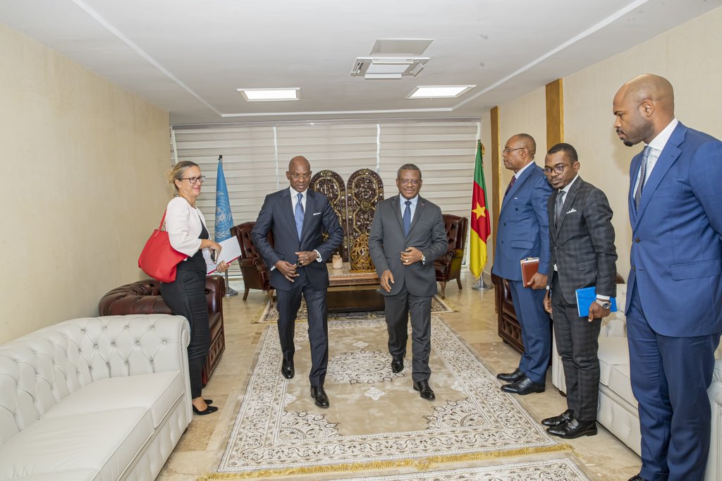 UN_Cameroon (@un_cameroon) on Twitter photo Yesterday, 21 August 2024, Resident Coordinator a.i. <a href="/Siaka_coul/">Siaka Coulibaly</a> was granted a farewell audience by Prime Minister Joseph Dion Ngute at the Star Building, after a one -year mission, supporting fruitful cooperation between the United Nations System and government of Cameroon. Yesterday, 21 August 2024, Resident Coordinator a.i. <a href="/Siaka_coul/">Siaka Coulibaly</a> was granted a farewell audience by Prime Minister Joseph Dion Ngute at the Star Building, after a one -year mission, supporting fruitful cooperation between the United Nations System and government of Cameroon.