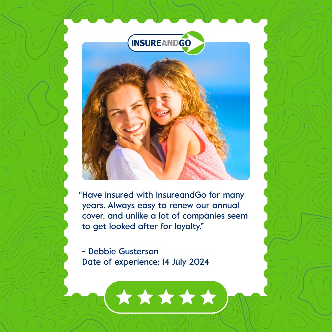 Loyalty Rewarded
“Have insured with InsureandGo for many years. Always easy to renew our annual cover, and unlike a lot of companies seem to get looked after for loyalty.”
Debbie Gusterson

Date of experience: 14 July 2024

#InsureandGo #TravelInsurance #CustomerReviews #Trus ...