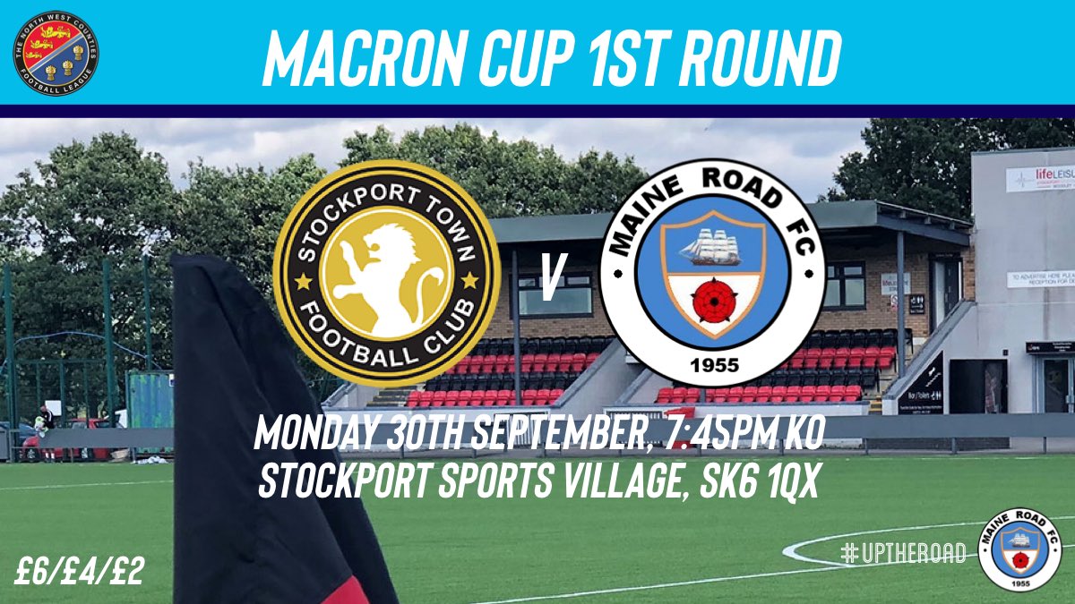 📆 FIXTURE NEWS | Maine Road’s Macron Cup First Round tie away to <a href="/StockportTownFC/">Stockport Town FC</a> has been scheduled for Monday 30th September, 7:45pm KO. 🔵⚪️

#UpTheRoad