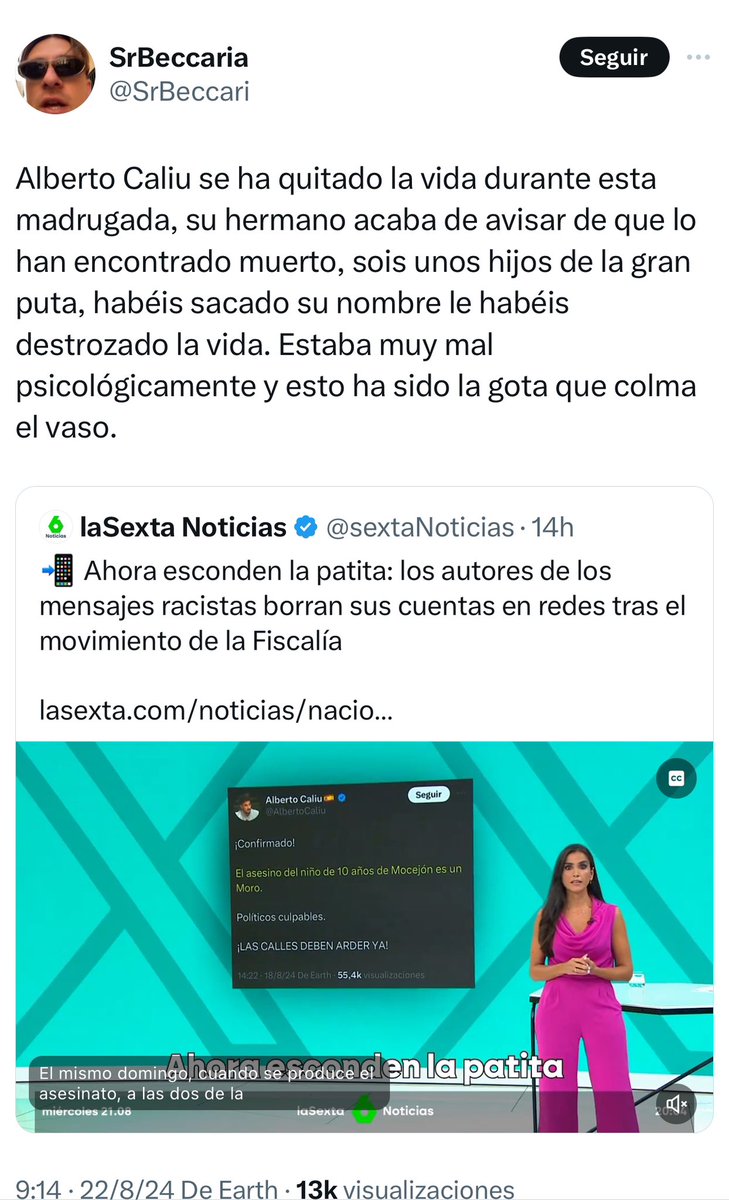 santigigliotti's tweet photo. 🔴ASÍ SE DIFUNDEN LOS BULOS DESDE EL ANONIMATO. (HILO 🧵) 

Una cuenta sin identificación lanza un tuit en el que asegura que Alberto Caliu, quien publicó la mentira de que el asesino de Mocejón era ‘moro’, se habría suicidado. Culpa a los medios y a la izquierda de esto. https://t.co/zbvtF1nGPw