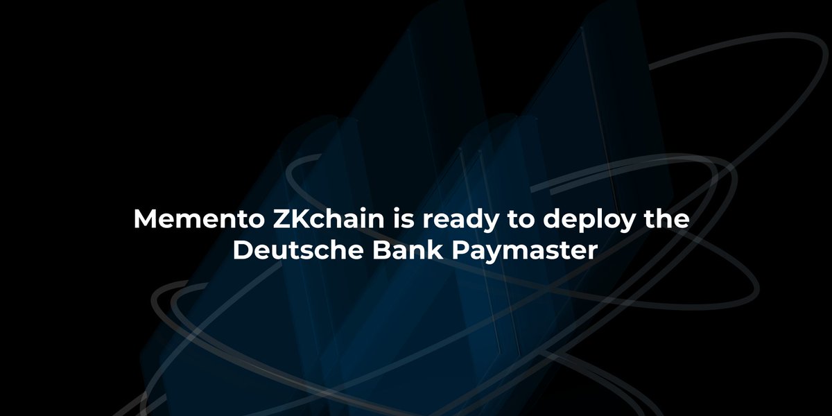 DomaniProtocol's tweet image. Memento ZKchain is ready to deploy Paymaster!

It’s a critical infrastructure piece that will enhance operational efficiency for institutions on the Memento ZKchain.
 
This deployment is also an important progression in our partnership with the @DeutscheBank  and Project DAMA II