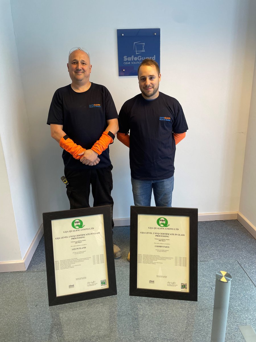-Repost from earlier this week due to a tagging error-

Congratulations to Lee and Cosmin at <a href="/SafeguardGlass/">SafeGuard Installations</a>  on achieving their L2 certificate in Glass Processing.