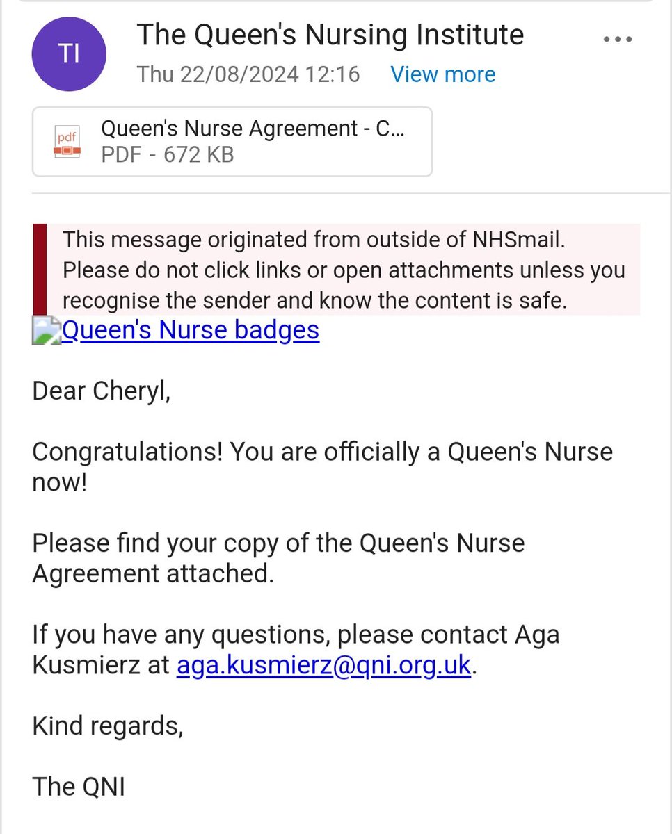 Following in the footsteps of my fabulous colleagues and mentors <a href="/JoPainter1/">Jo Painter RNMH QN</a> &amp; <a href="/Sarahfish37/">Sarah Fisher</a>, I have officially joined the ranks of  Queens Nurse! 👑👩‍⚕️Woohoo! 
<a href="/TheQNI/">The Queen's Nursing Institute</a> <a href="/rdash_nhs/">RDaSH NHS FT</a>