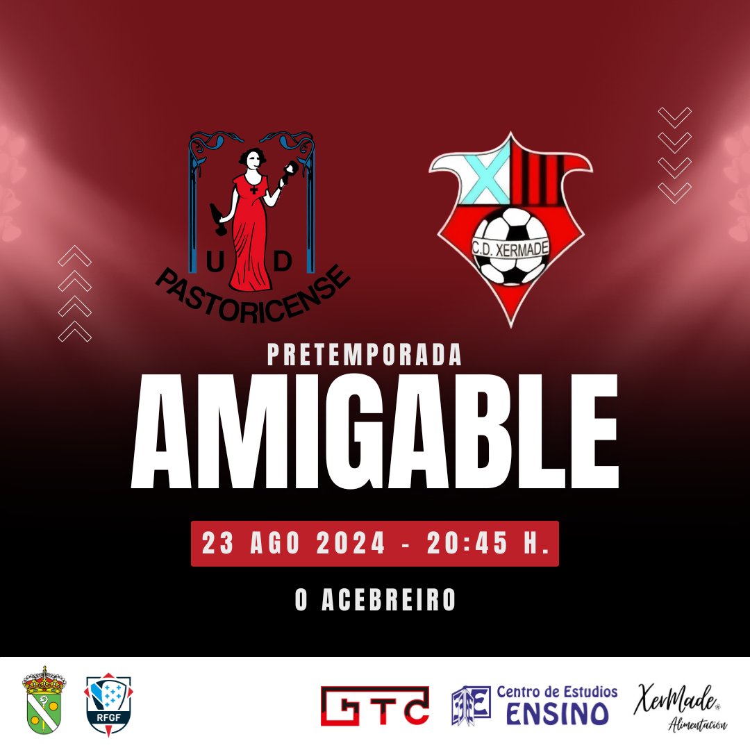 CDXermade's tweet photo. 🔴 AMIGABLE ⚫️
⚽️ UD Pastoricense - CD Xermade
📆 Venres 23 de agosto
⏰ 20:45 h.
📍 O Acebreiro
#Xermade2425 https://t.co/gPCNrZ9nrU
