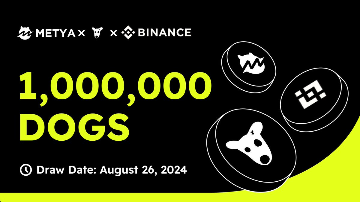 【1,000,000 DOGS Airdrop】

1. Retweet, and follow <a href="/metyacom/">METYA</a>.
2. Tag 3 friends in the comments.

🎉 Metya is thrilled to celebrate the upcoming listing of TON's premium Meme project, <a href="/realDogsHouse/">Dogs Community 🦴</a>, on <a href="/binance/">Binance</a>! 🐶✨

To mark this milestone, we're giving away 1,000,000 DOGS