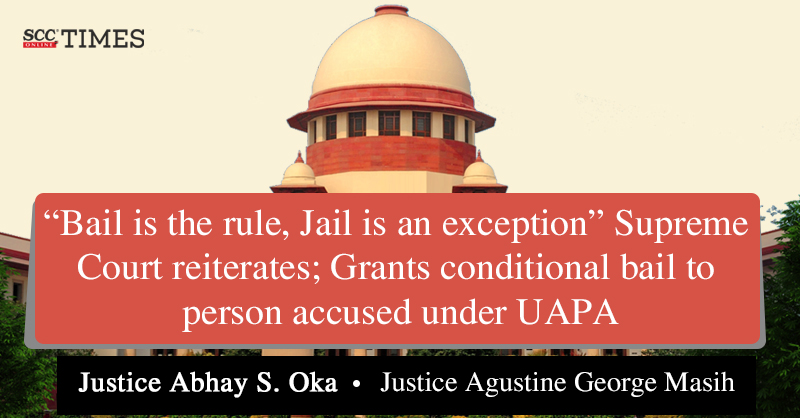scconline_'s tweet photo. "Bail is the rule, Jail is an exception" Supreme Court reiterates; Grants conditional bail to person accused under UAPA
#SupremeCourt #Bail #JusticeAbhaySOka #NationalInvestigationAgency #bailisrule #NIA #PFI #SIMI #UAPAAct #scconline #SCC #legalnews #scctimes #legalblog