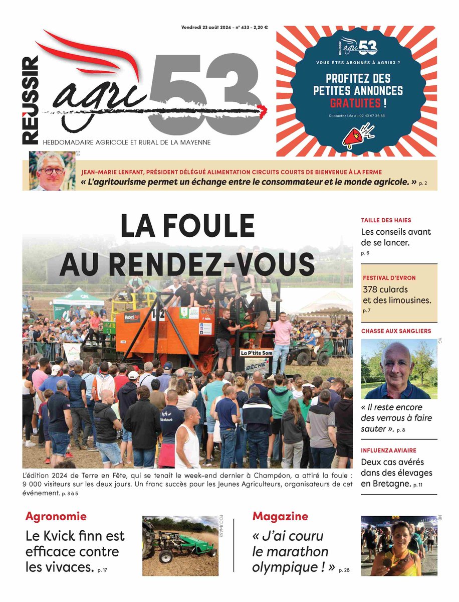 Agri_53's tweet photo. Demain @Agri_53 revient sur #TerreEnFete #2024 à #Champéon avec @JEUNESAGRI53 : #MoissBatt, #Labour... et #foule. On parle aussi #chasse, #haies, #FestivalEvron @Renard09971489, #sanitaire #influenza #avaire #IAHP, #FCO, #agronomie et #MarathonPourTous... https://t.co/lLHNKDMwMy