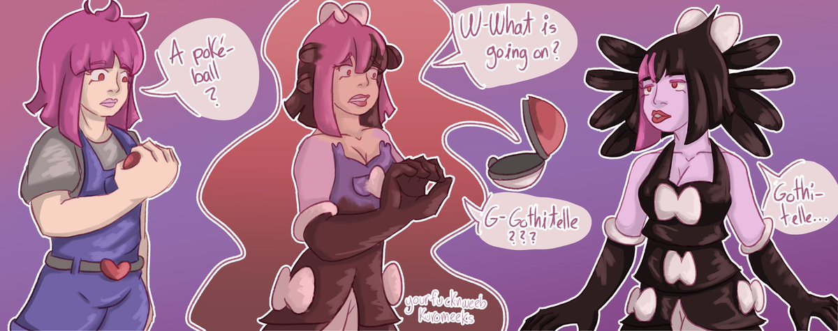 Drawing of <a href="/Littl3MissV/">Princess Cherry, AKA LittleMiss-V 🔞</a> being tf'd into their gothitelle sona because I loved her design :p