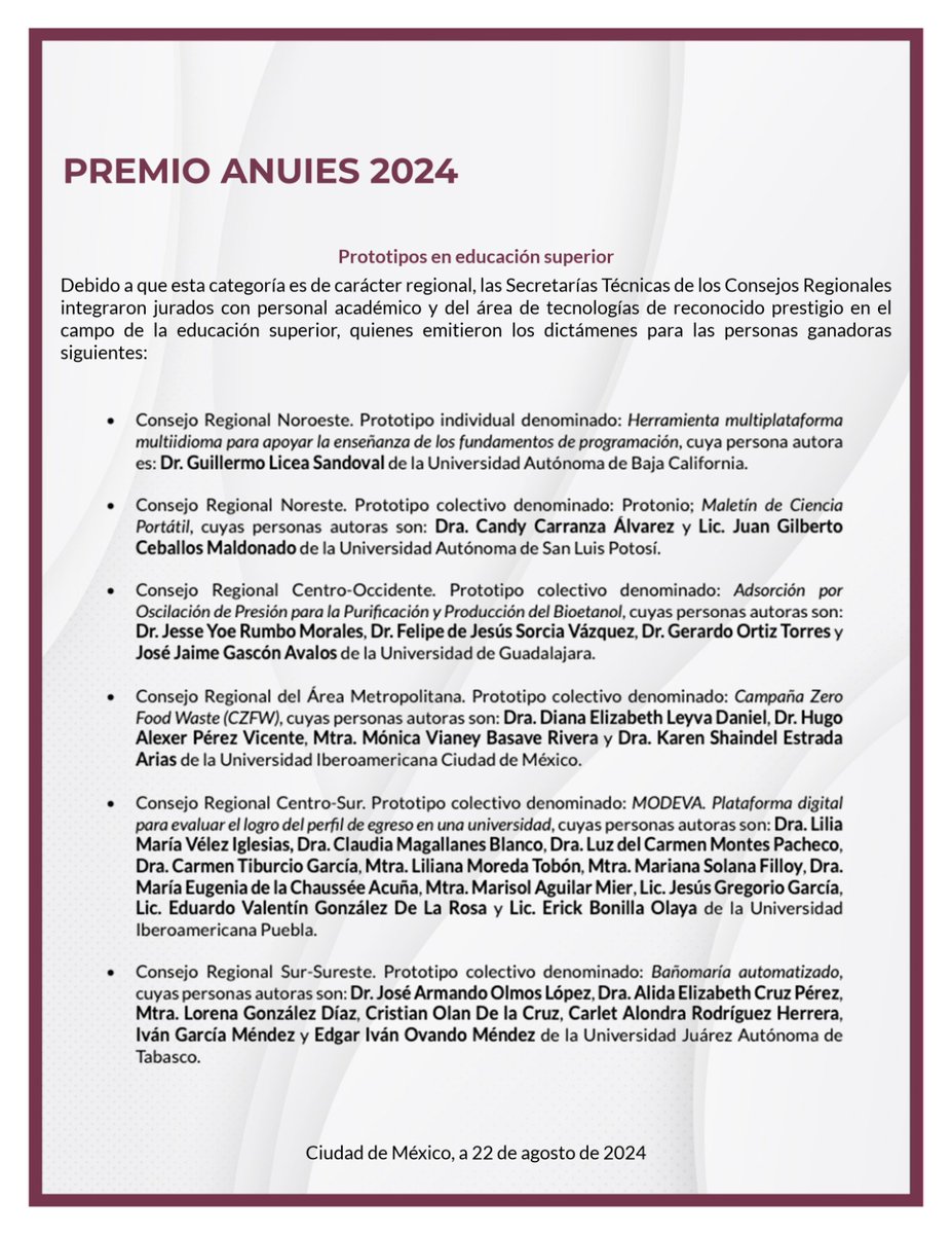 ANUIES's tweet image. ¡Te compartimos los resultados del #PremioANUIES 2024! 🏆